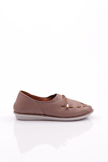 DGN E221 Women's Stitching Detailed Ballerina Ballerina Mink Genuine Leather