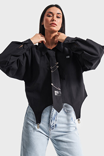 its basic Women's Black Color Tie Design Loose Cut Shirt