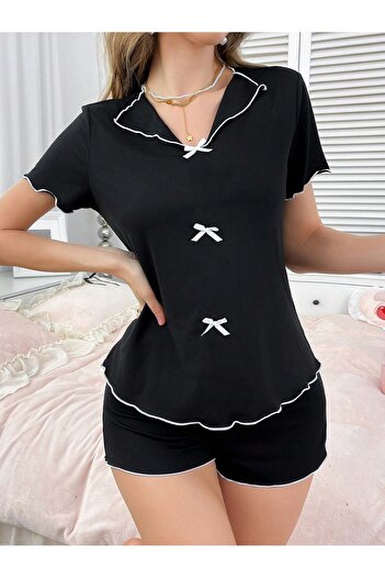 BELLA NOTTE Cotton Bow Detailed Shorts Pajama Set