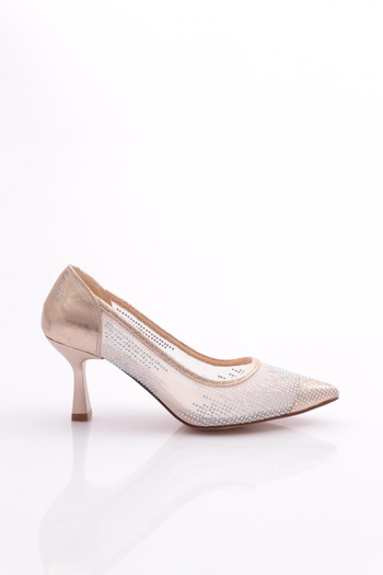 DGN K264 Women's Pointed Toe Gold Plated Heeled Shoes