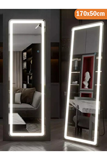 Taimi Extra Large Mirror With Elegant Design,170x50cm,with Front Lighting,black Metal Frame And Backstand