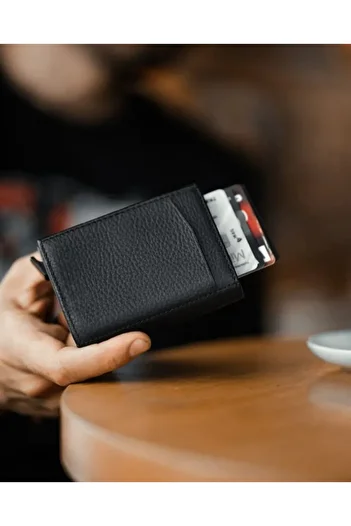 Fil Deri Genuine Leather Men's Mechanized Multi-Compartment Wallet 2001 Matte Black