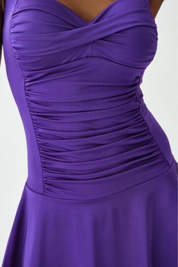MEBA Purple Adjustable Strap Gathered Slimming Effect Draped Dress Swimsuit