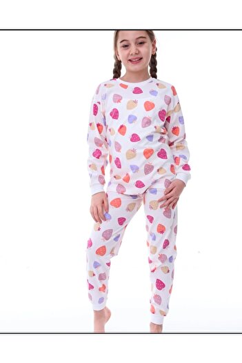 İsobel Kids Girl's Strawberry Patterned Long Sleeve 100% Cotton Seasonal Pajama Set