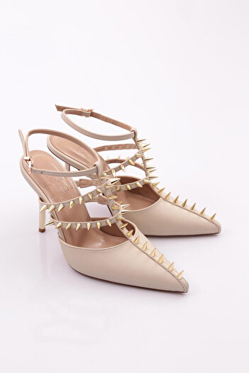 DGN Women's Metal Spiked Heeled Evening Dress Shoes (Skin 564521085 )