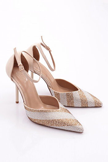 DGN Women's Ankle Strap Heeled Shoes Beige Satin 565103557