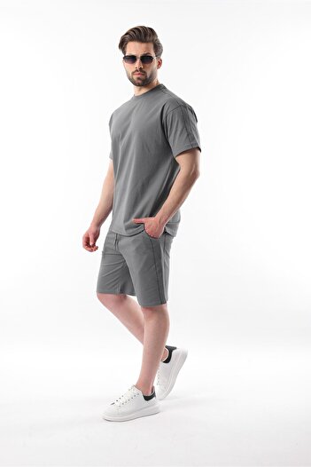 Madmext Smoked Overfit Printed Men's Shorts T-Shirt Suit E7302