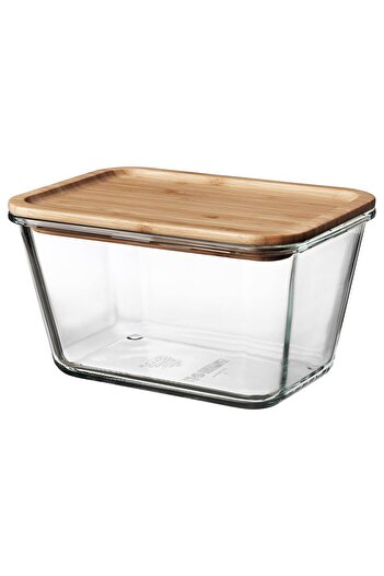 erorex Food container with lid, rectangular glass/bamboo, 1.8 l