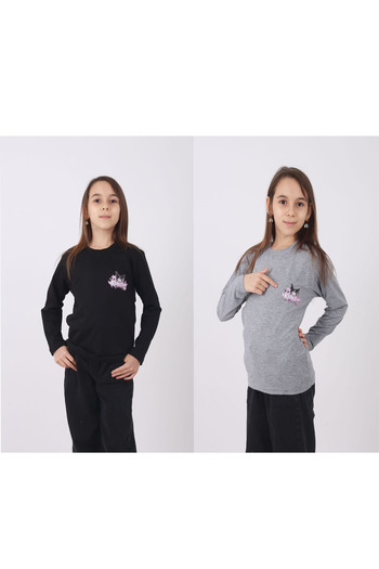 Çiggo Kids 2-Piece Kuromi Printed Girls' Crew Neck Cotton Sweatshirt