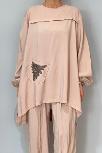 REMSA Beige Tunic Trousers Suit - Stoneподробно Detalı