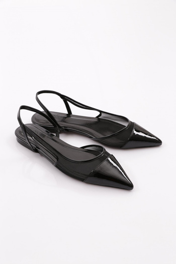 DGN Black Patent Leather Ballerinas - 811 Women's Back Tie