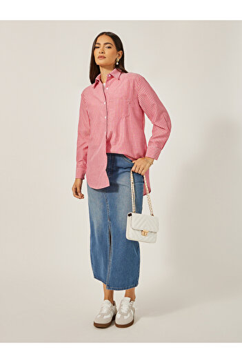 Styli Oversized Stripe Collared Shirt