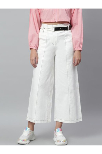 Kassually By Styli Mid Rise Wide Leg Culotte Pants with Belt