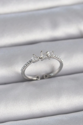 shopwave Brass silver color zircon stone heart pearl detail adjustable model women's ring