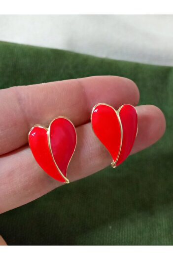 mos&more Steel Red Enamel Heart Love Women's Earrings