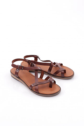 DGN Women's Flip Flops Sandals Genuine Leather Brown 4122318