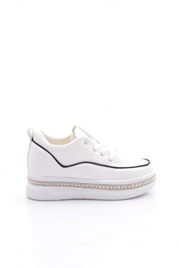 DGN Women's Sneaker Shoes with Stones on the Sides White Black 2623239211982322