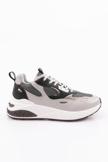 DGN Women's Lace-Up Thick Sole Sports Shoes with Elastic Back Gray - Black 892683138