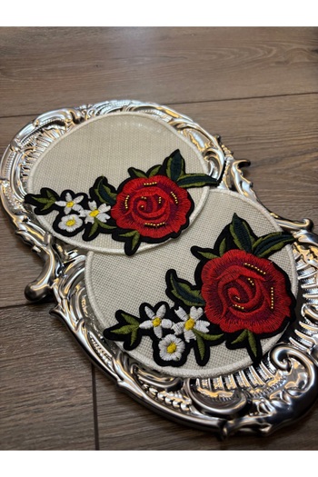 LUXURY 2 Rose Beaded Embroidered Presentation Napkins, Cocktail Napkins
