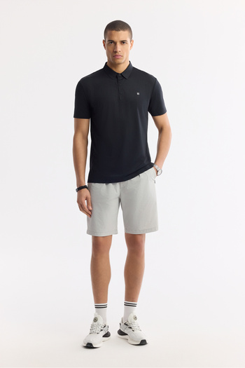Avva Men's Stone Waist Elastic Lace up Zipper Pocket Pleated Shorts A51Y3652
