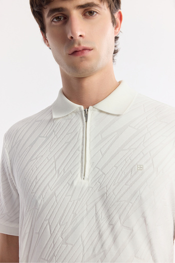 Avva Men's Regular Fit White Polo Neck Jacquard T-Shirt A51Y1090