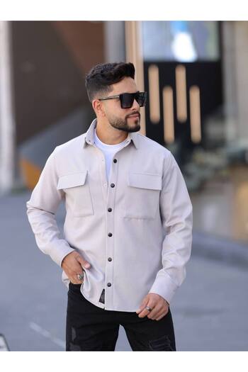 YXC Trend Maker Men's Gray Coated Wool Effect Knitted Shirt