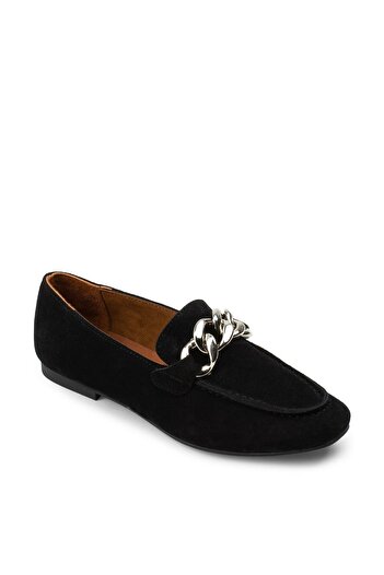 Deery Genuine Suede Black Buckle Women's Ballerinas