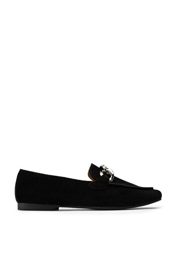 Deery Genuine Suede Black Buckle Women's Ballerinas