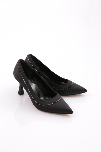 DGN Black Satin Women's Heeled Shoes - 412621