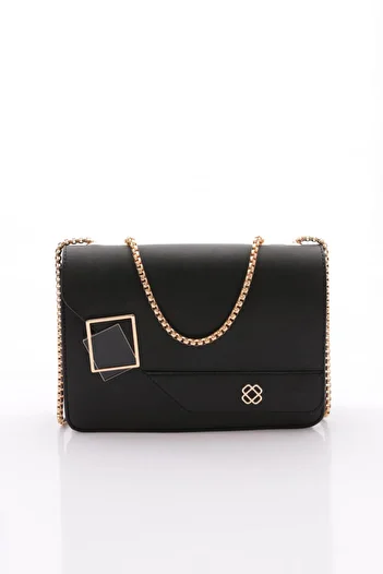 DGN Women's Handle Chain Square Bag Black Fabric 11282361235102