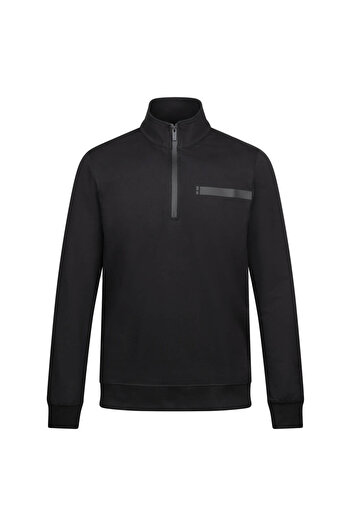 Hatemoğlu Black Regular Fit Zippered Half Turtleneck Cotton Sweatshirt