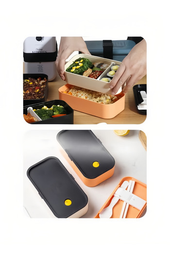 COOYA Double Deck Lunch Box,Leakproof and Thermal Insulated Food Container with Storage Bag,Orange