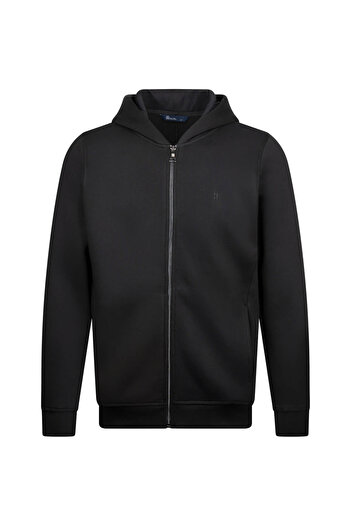 Hatemoğlu Black Regular Fit Cotton Full Zipper Hooded Sweatshirt