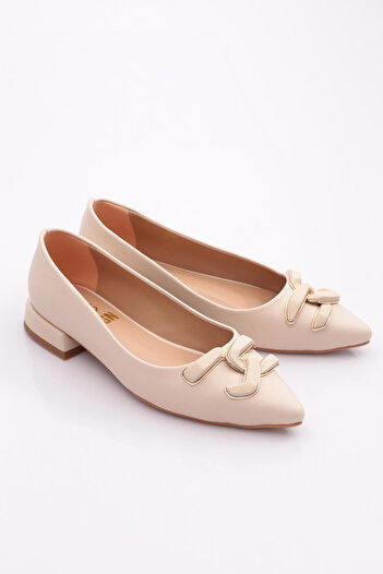 DGN Pointed Toe Women's Ballerinas with Metal Buckle - Tan 37172534
