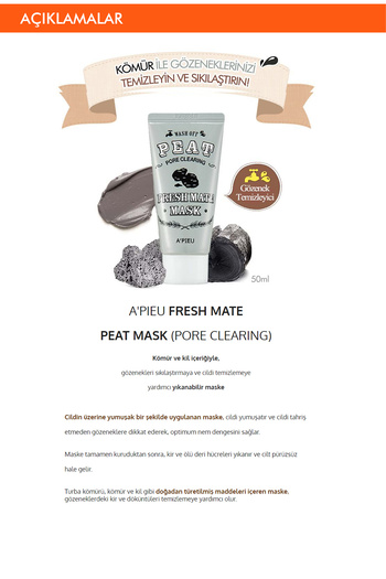 Missha Gözenek Temizleyici Kil ve Kömür Maskesi 50ml A'PIEU Fresh Mate Peat Mask (Pore Clearing)