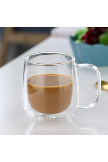 Choice B 350ml Double Wall High Borosilicate Glass Mug Heat Resistant Handle Coffee Milk Juice Water Cup Ba