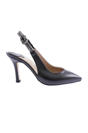 DGN 2025-23Y Women's Silver Stone Rubber Detailed Thin Heeled Shoes Black