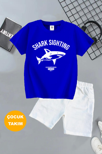 twins tailors Basketball Dinosaur and Shark Printed 2 Pcs Summer T-Shirt-Shorts Kids Set