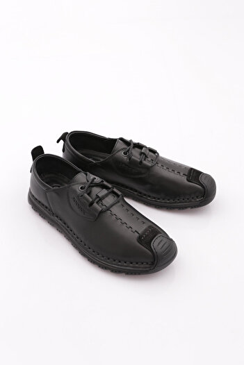 DGN Men's Stitching Detailed Sneaker Shoes Genuine Leather Black Black Nubuck 109713616