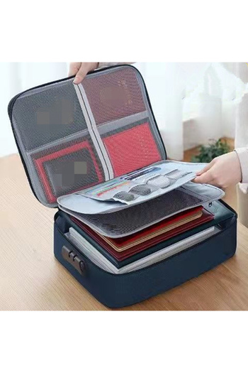 Choice Blue With Lock 3-Layer Document Organizer Briefcase Folder Holder Men's Women's Bag Cover Purse Pass