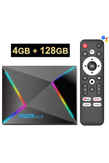 Choice صندوق تلفاز R69 Plus للتحكم الصوتي بقابس الاتحاد الأوروبي بسعة 4 جيجابايت و128 جيجابايت ودقة Ultra HD 8K Allwinner H728 ثماني النواة ودعم Netflix