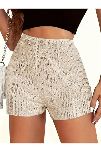AYSİ COLLECTİON Elastic Waist Lined Sequin Shorts