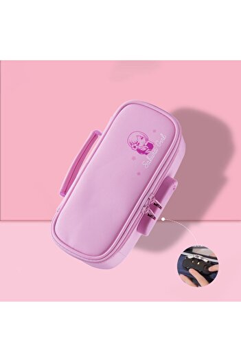 Choice Pink Portable Password lock pencil case Boy Canvas Pencil bag large capacity pencil cases bag kids p