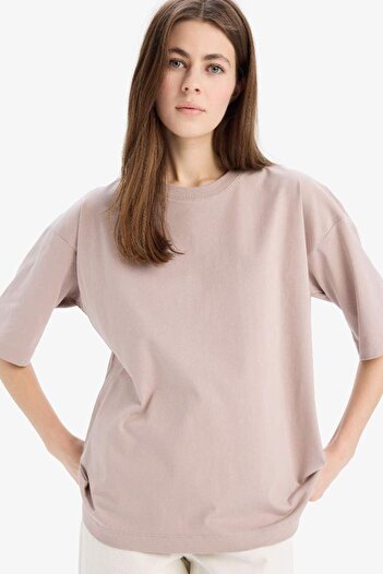 DeFacto Oversize Wide Fit Crew Neck Basic Plain Combed Cotton Short Sleeve T-Shirt C0099Ax25Sp