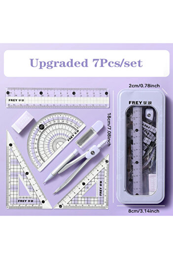 Choice Lavender 7 PCS Compass and Ruler Sets Triangle Ruler Protractor Rubber Student Exam Specific Ruler B