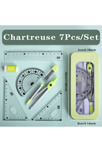 Choice green 7 PCS Compass and Ruler Sets Triangle Ruler Protractor Rubber Student Exam Specific Ruler Box