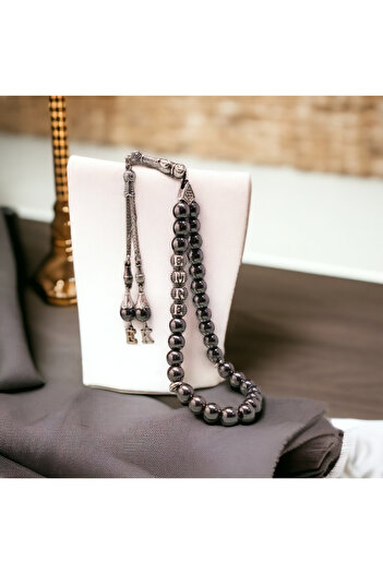 BellevieStore Hematit Doğal Taş Tesbih-Ahşap Kutulu - Kişiye Özel İsimli Tesbih - Doğum Günü - Özel Günler İçin