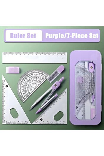 Choice Pruple 7-Piece Compass and Ruler Set Student Ruler Set Cute Rriangle Ruler Set Exam Specific Ruler B