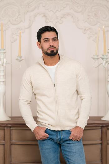 Woolen World Regular Fit Stand Collar Slim Spring Knitwear Cardigan