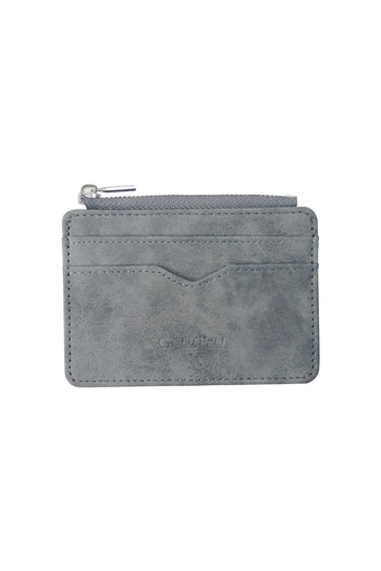 Choice Grey Short Matte Leather Card Wallet - Retro Multi-card Holder With Frosted Fabric, Zipper Bag For M